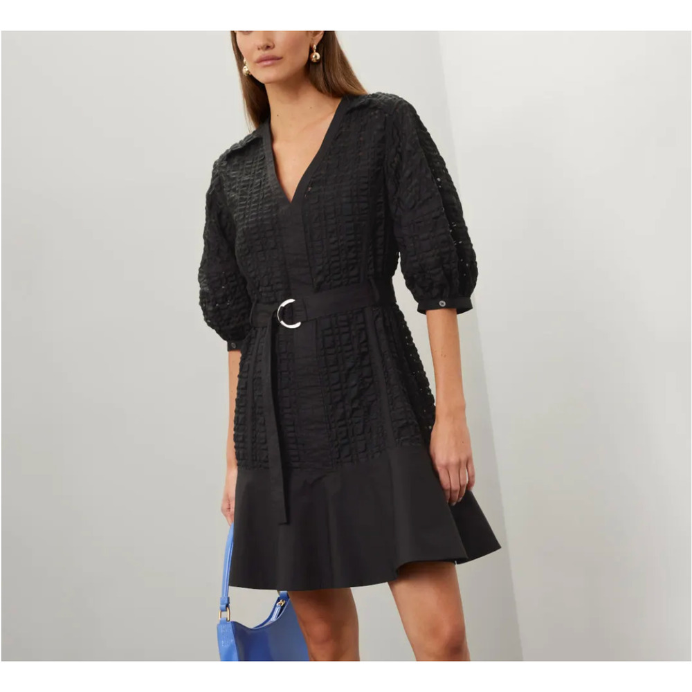3.1 Philip Lim Black Puff Sleeve Mini Dress SMALL Designer Boho Cottage $595 - Picture 2 of 11